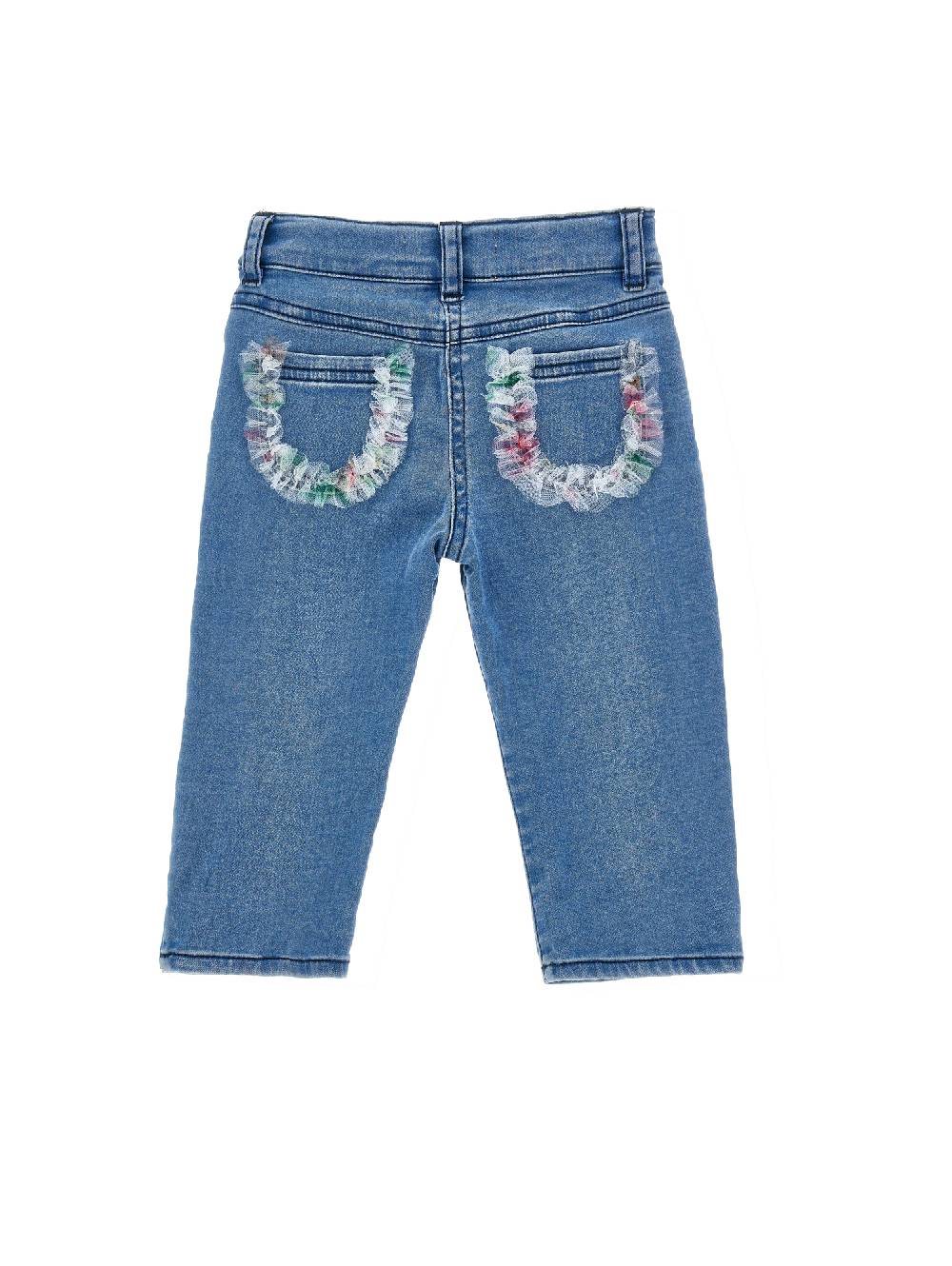 Monnalisa Pantaloni denim ricamato con galette Nuova
