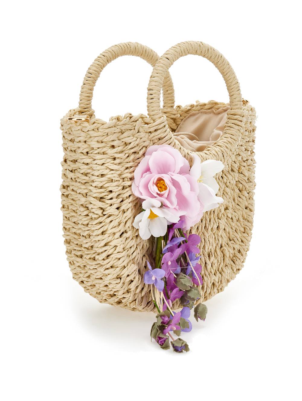 Monnalisa Borsa rafia fiori applicati Saldi Di Fabbrica
