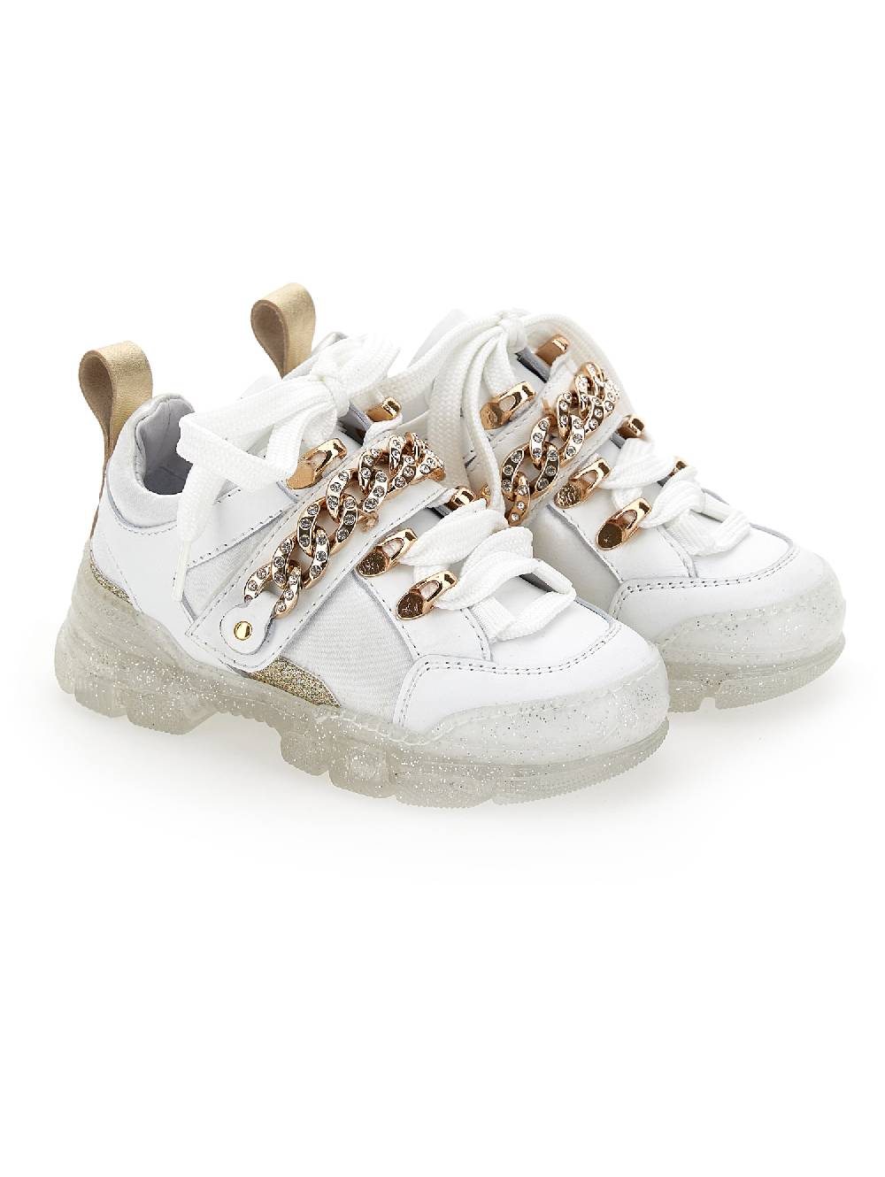 Monnalisa Chunky raso pelle con catena strass Nuova