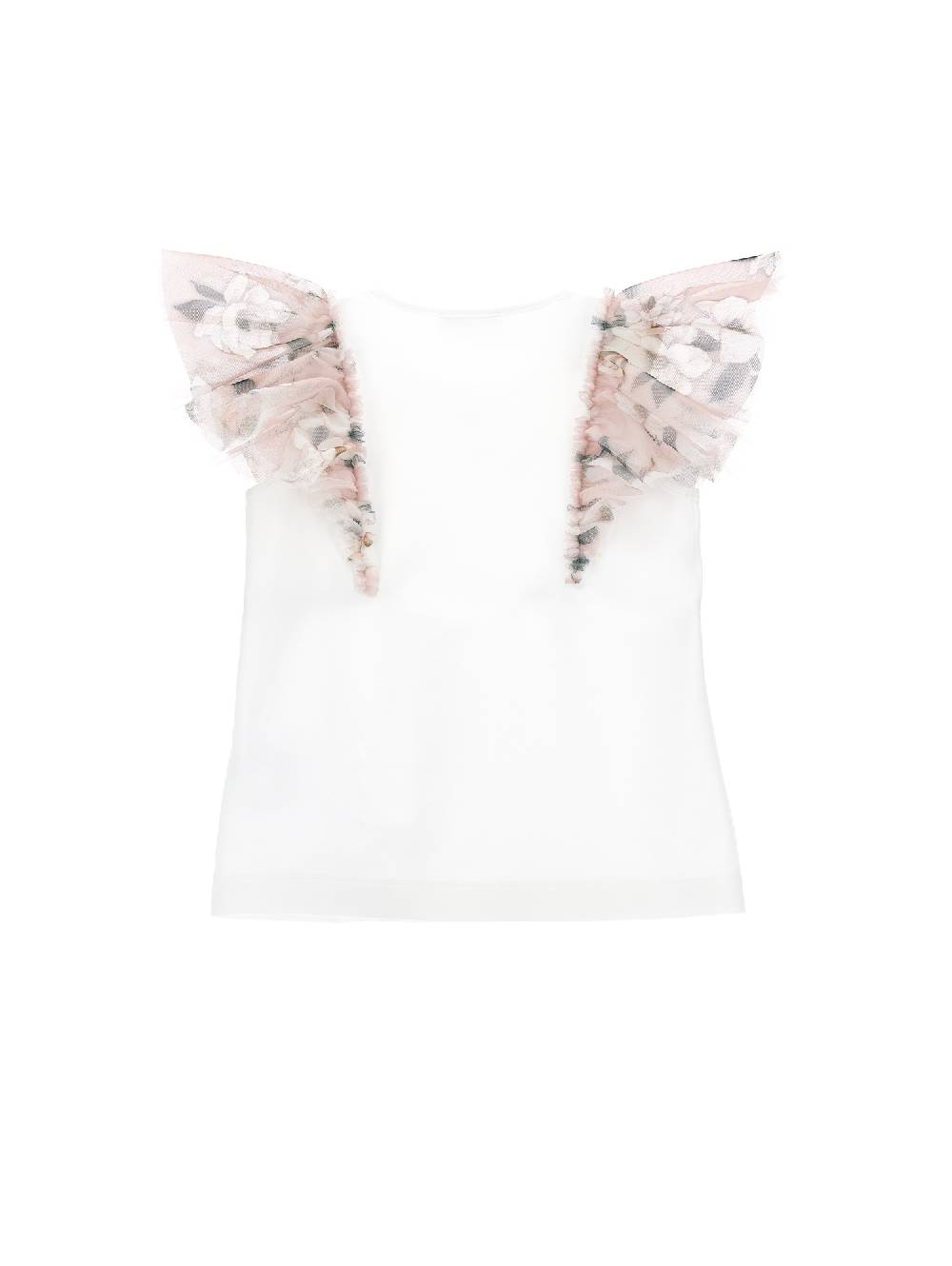 Monnalisa T-shirt jersey con galette a fiori Nuova