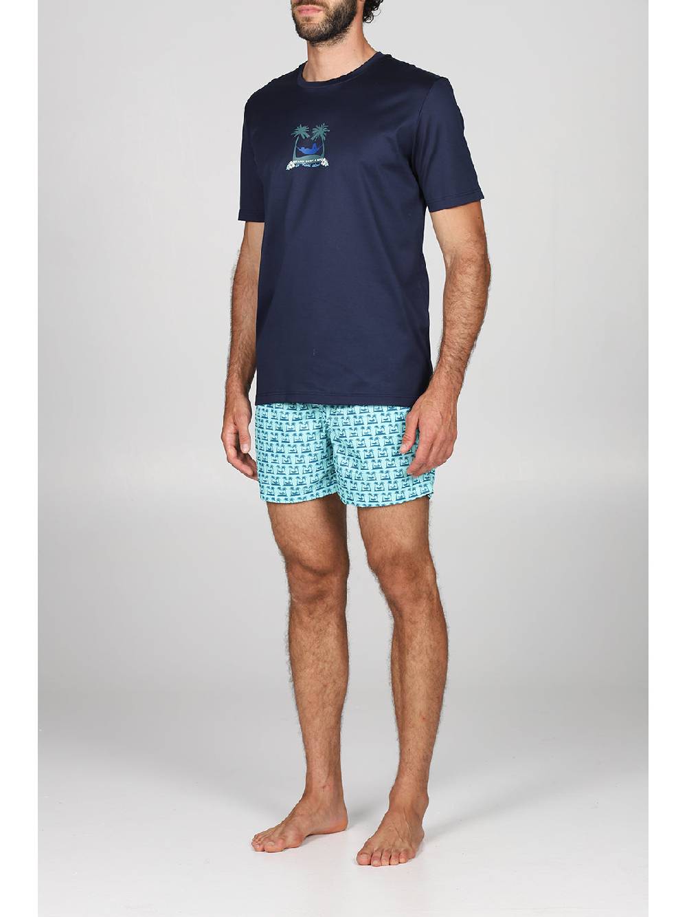 Julipet T-shirt in jersey di puro cotone blu, con stampa piazzata "palme" Qualità Garantita