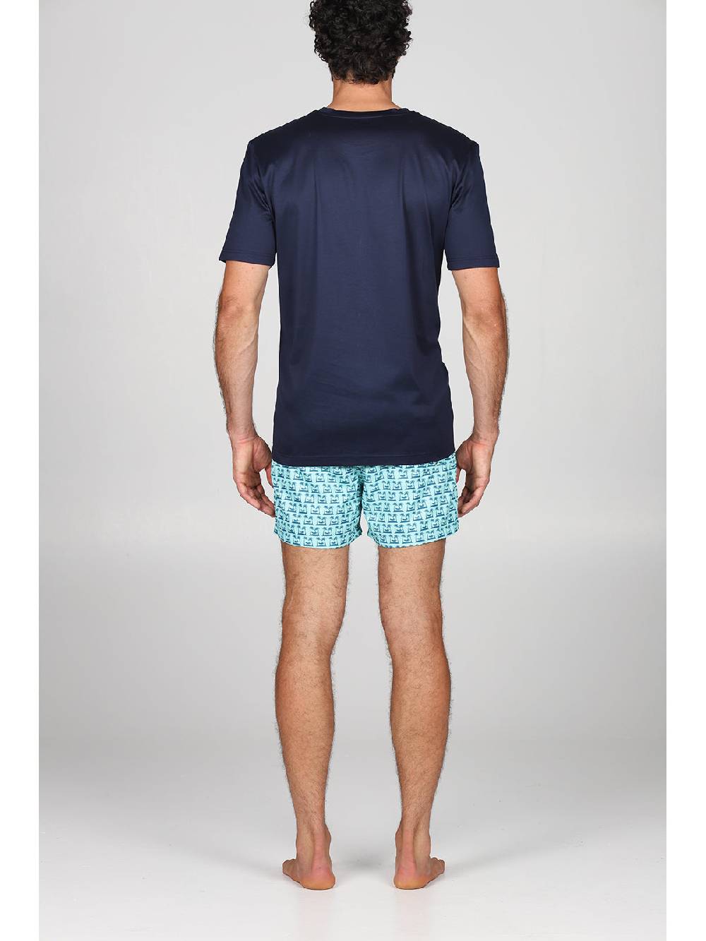 Julipet T-shirt in jersey di puro cotone blu, con stampa piazzata "palme" Qualità Garantita