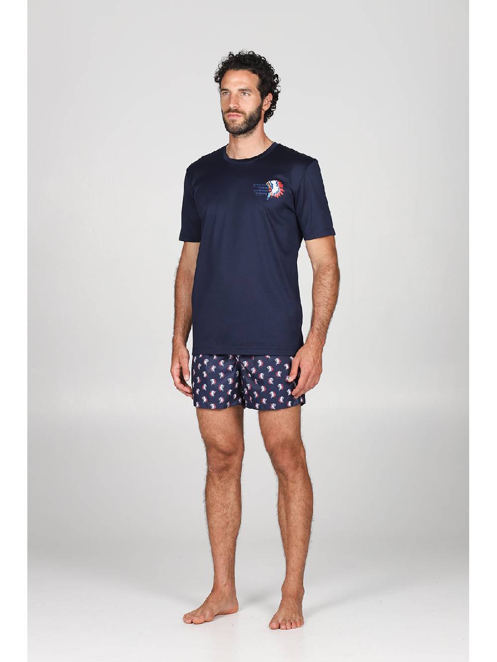 Julipet T-shirt in jersey di puro cotone blu, con stampa piazzata "indiano" Negozi Online