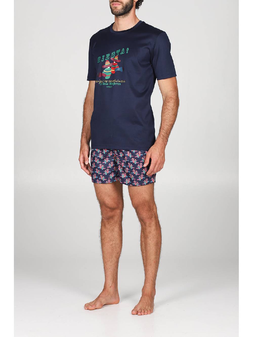 Julipet T-shirt in jersey di puro cotone blu, con stampa piazzata "siesta" Acquista Ora