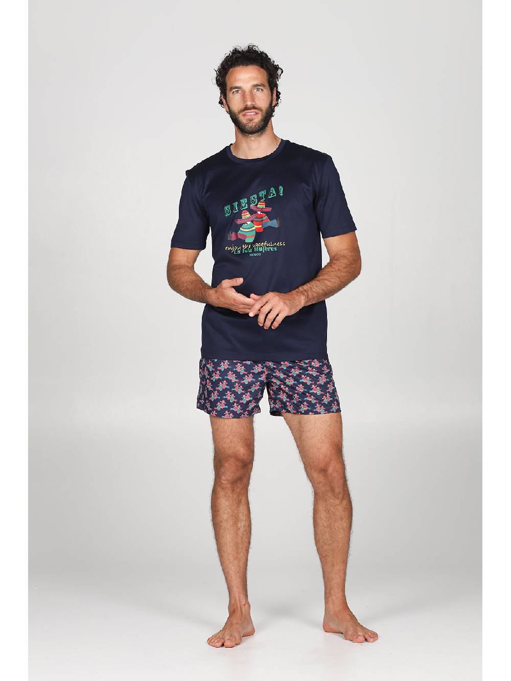 Julipet T-shirt in jersey di puro cotone blu, con stampa piazzata "siesta" Acquista Ora