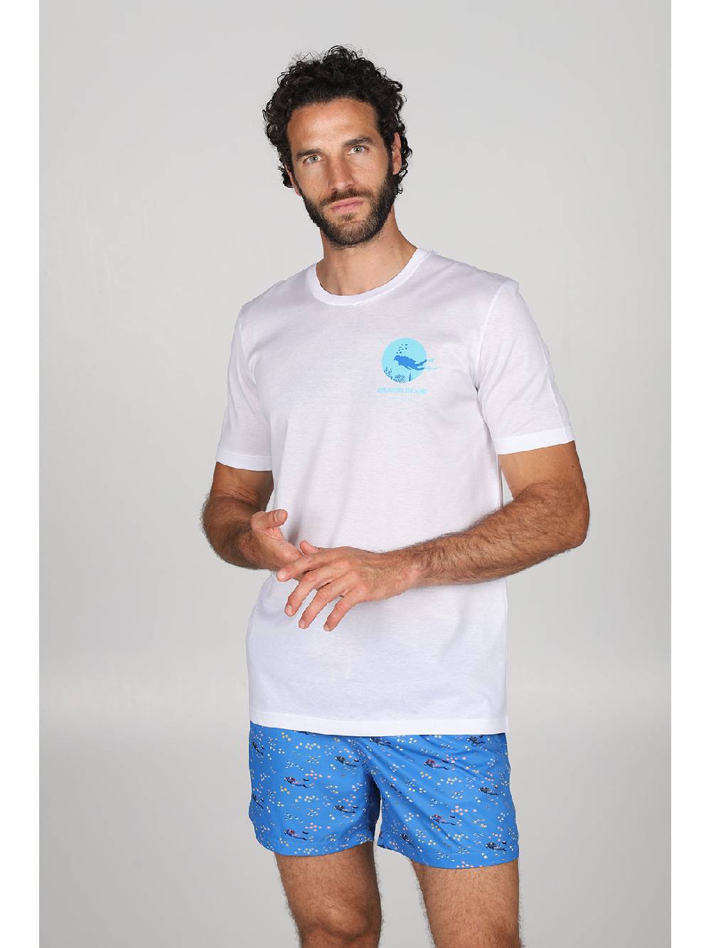 Julipet T-shirt in jersey di puro cotone bianco, con stampa piazzata "sub" Promozione Limitata