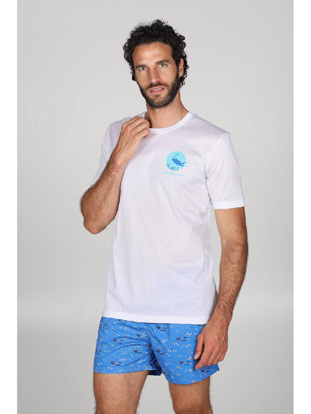Julipet T-shirt in jersey di puro cotone bianco, con stampa piazzata "sub" Promozione Limitata