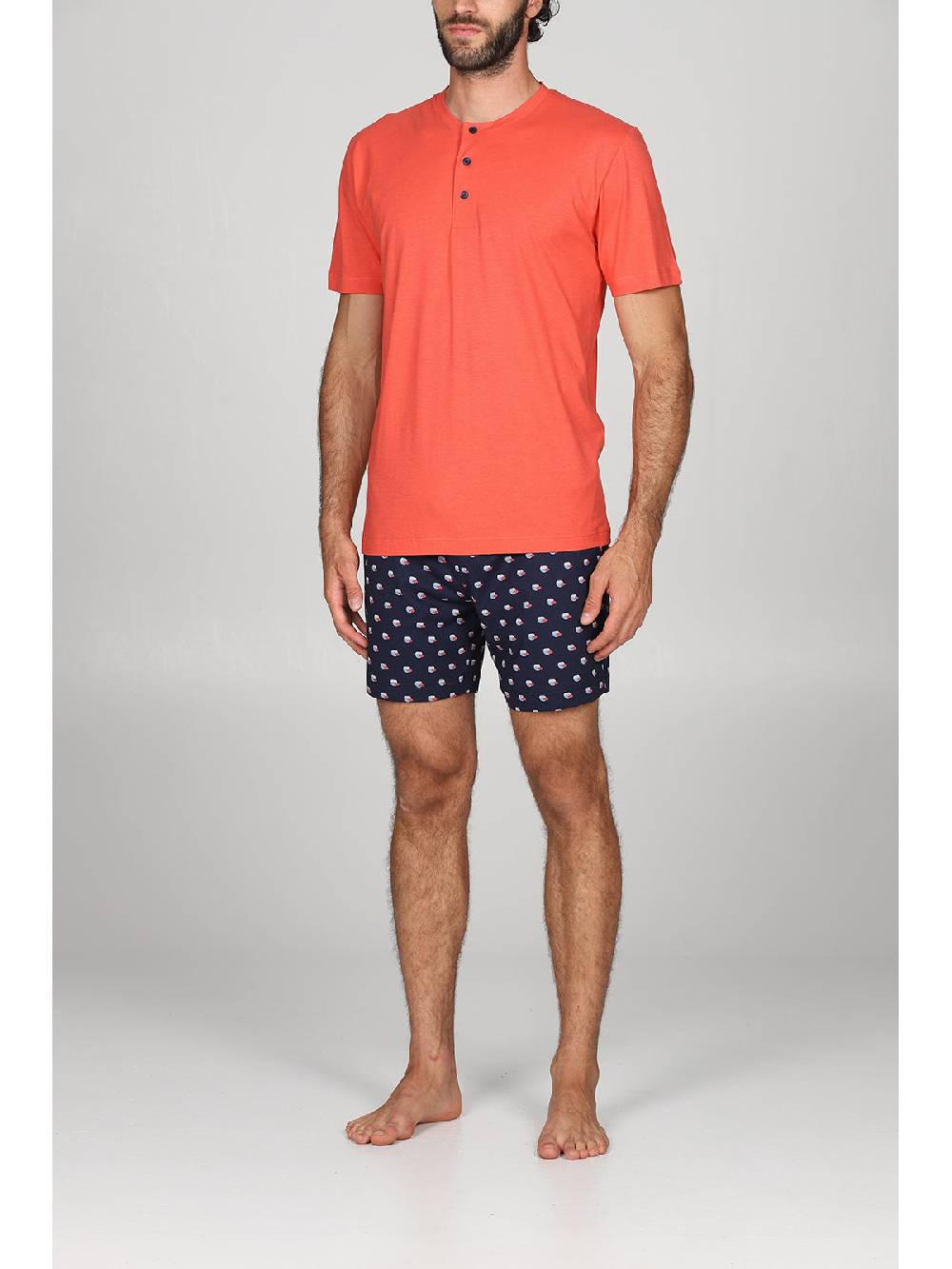 Julipet Pigiama serafino, in esclusivo jersey di puro cotone s/z, disegno "pesci" nei pantaloncini Moda