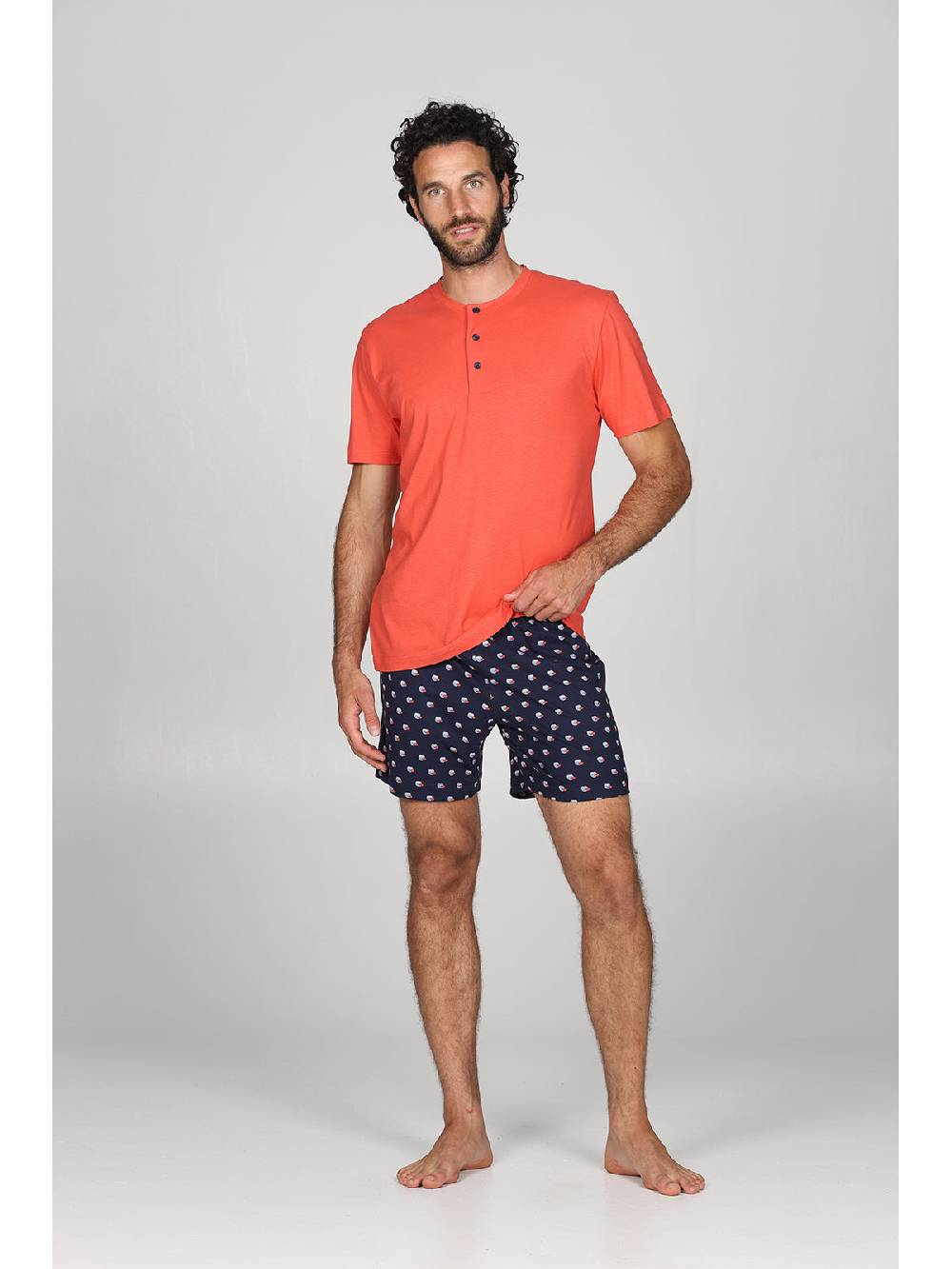Julipet Pigiama serafino, in esclusivo jersey di puro cotone s/z, disegno "pesci" nei pantaloncini Moda