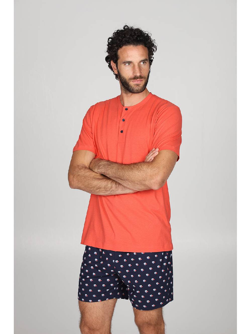 Julipet Pigiama serafino, in esclusivo jersey di puro cotone s/z, disegno "pesci" nei pantaloncini Moda