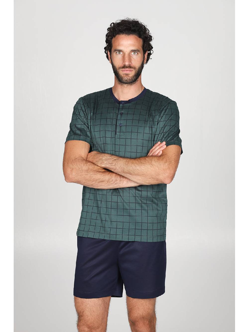 Julipet Pigiama corto con disegno a quadri, collo a serafino in ricercato luxury jersey Offerte