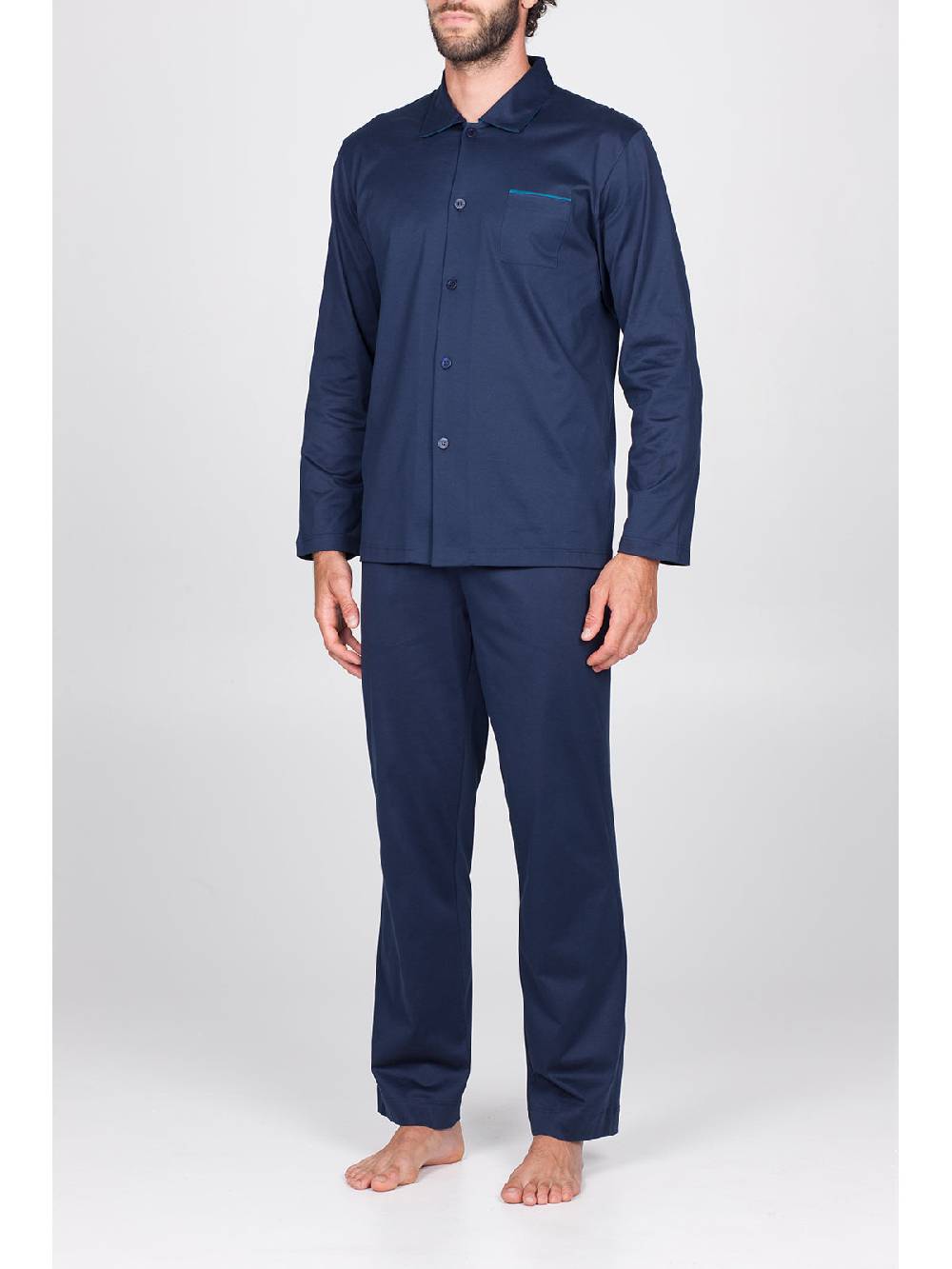 Julipet Pigiama aperto in setoso puro cotone mercerizzato blu, con colletto camicia I Più Venduti