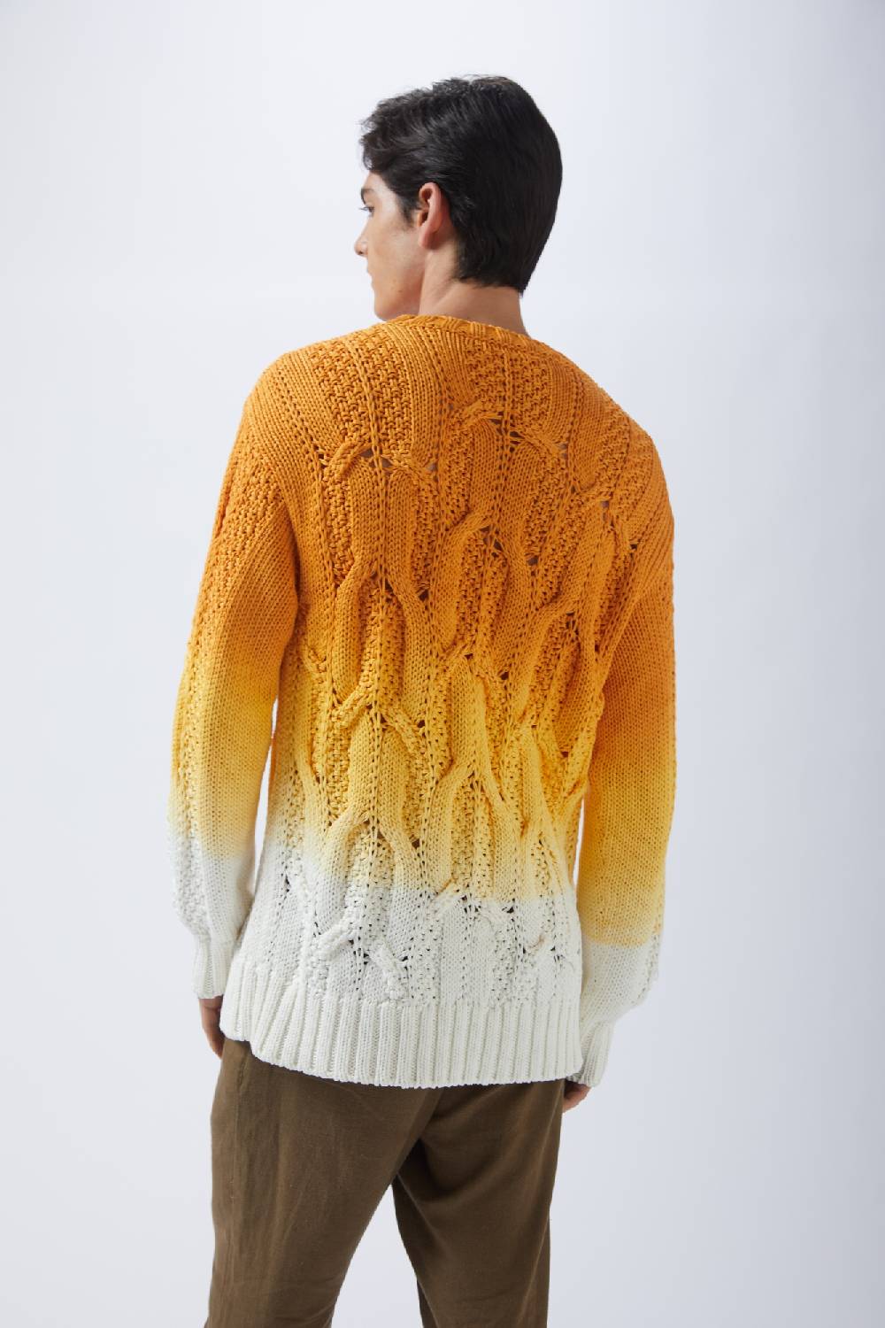 ﻿Kangra Cashmere Maglia In Cotone Con Trecce Tintura Sfumata Sottocosto