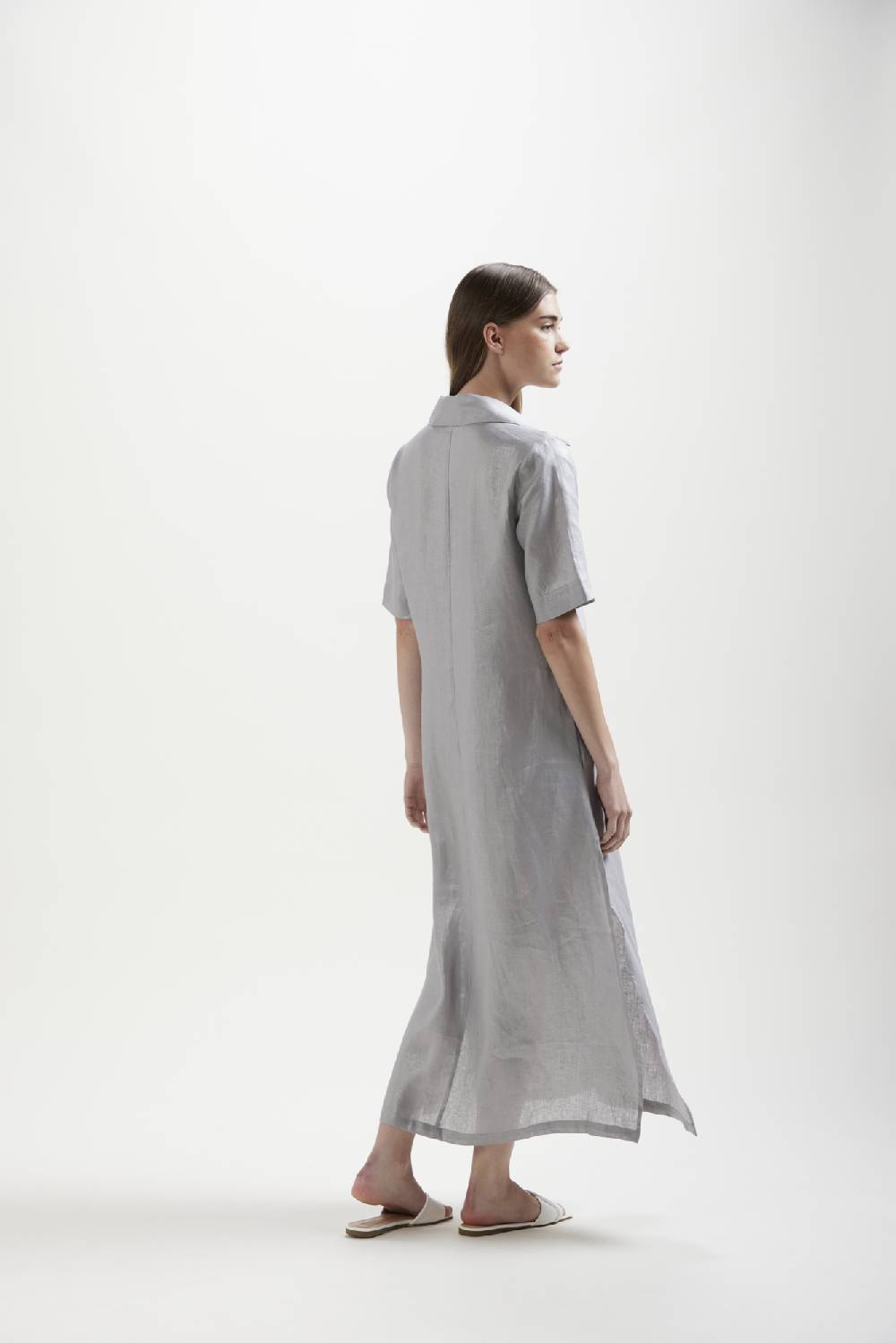 Kangra Cashmere Abito Lungo In Tela Di Lino Con Spacchi Offerte