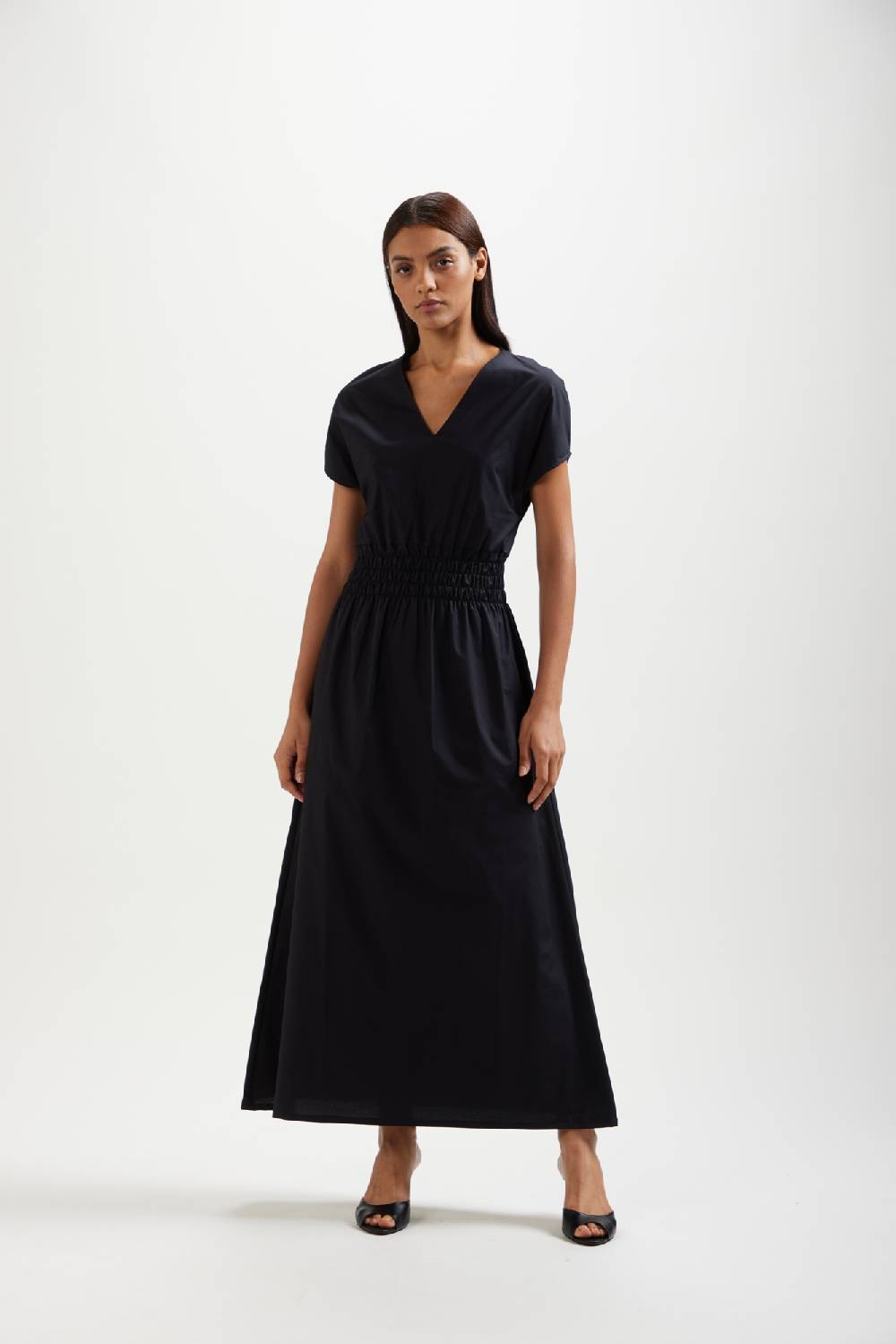 Kangra Cashmere Abito Lungo Con Fascione Elastico In Popeline Vendita Calda