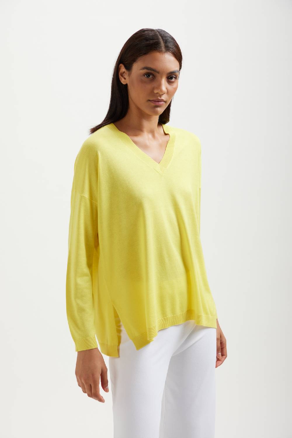 Kangra Cashmere Scollo V Spalla Scesa Con Spacchi In Seta e Cashmere Italy