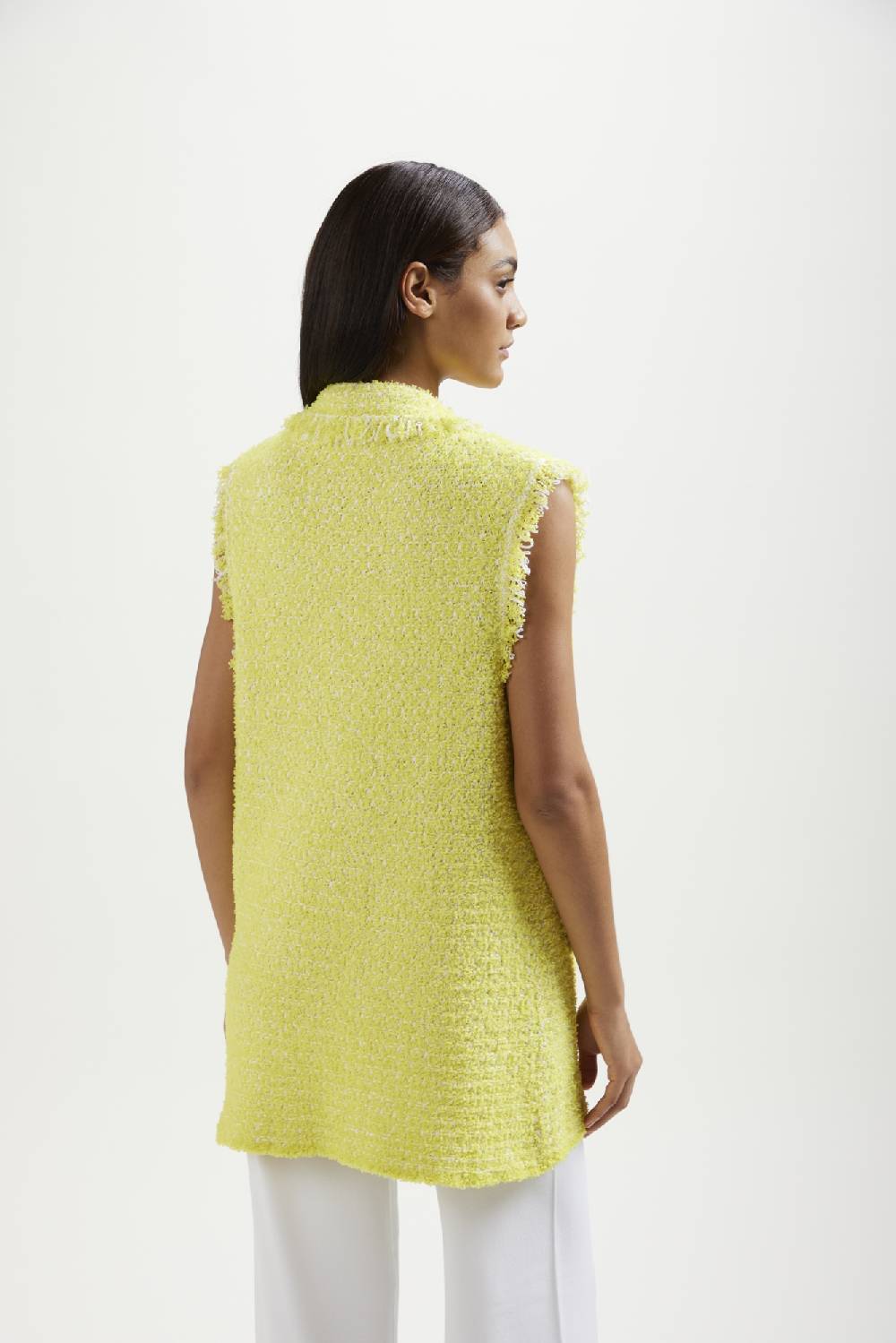 Kangra Cashmere Gilet Lungo Punto Tramato Con Frange In Linea