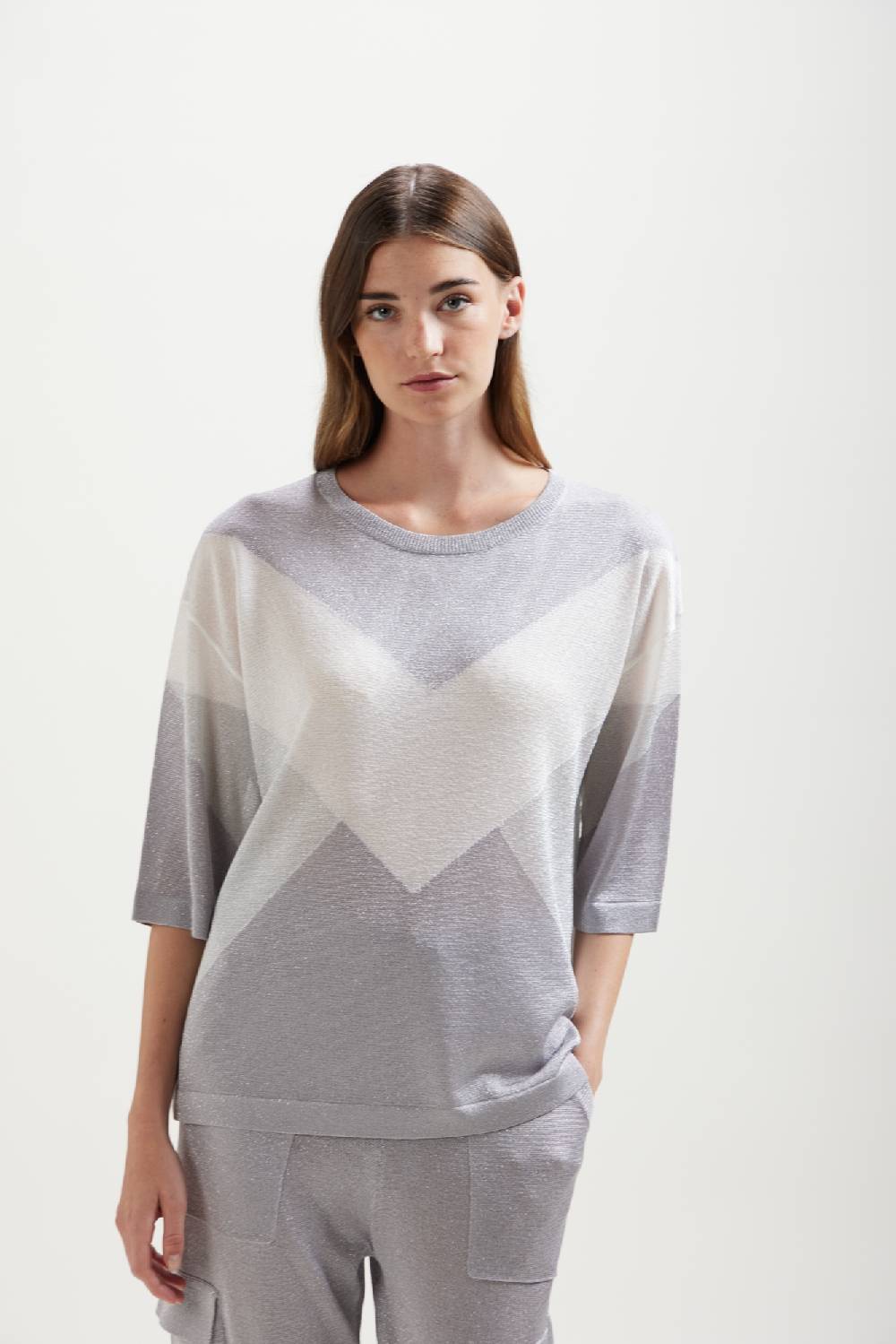 Kangra Cashmere Girocollo Con Intarsio Geometrico In Lurex Nuovo