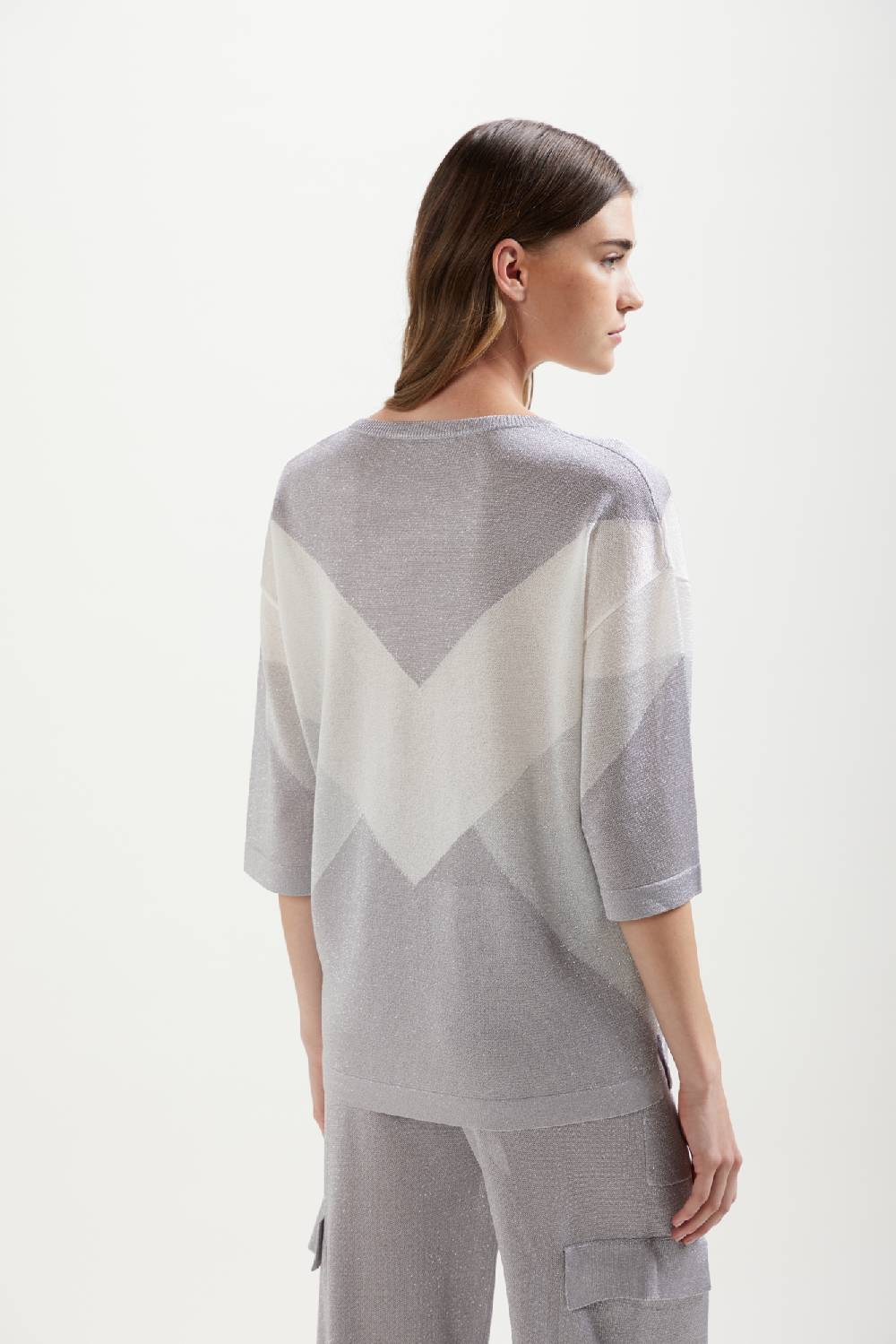 Kangra Cashmere Girocollo Con Intarsio Geometrico In Lurex Nuovo