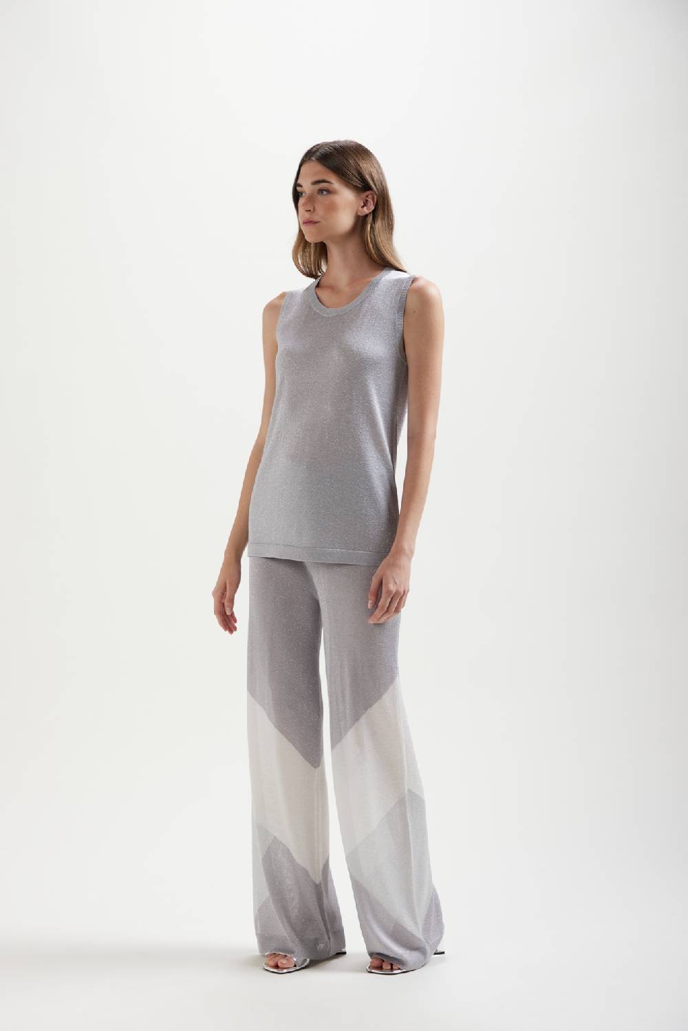 Kangra Cashmere Pantalone Ampio in Lurex Con Intarsio Geometrico Qualità
