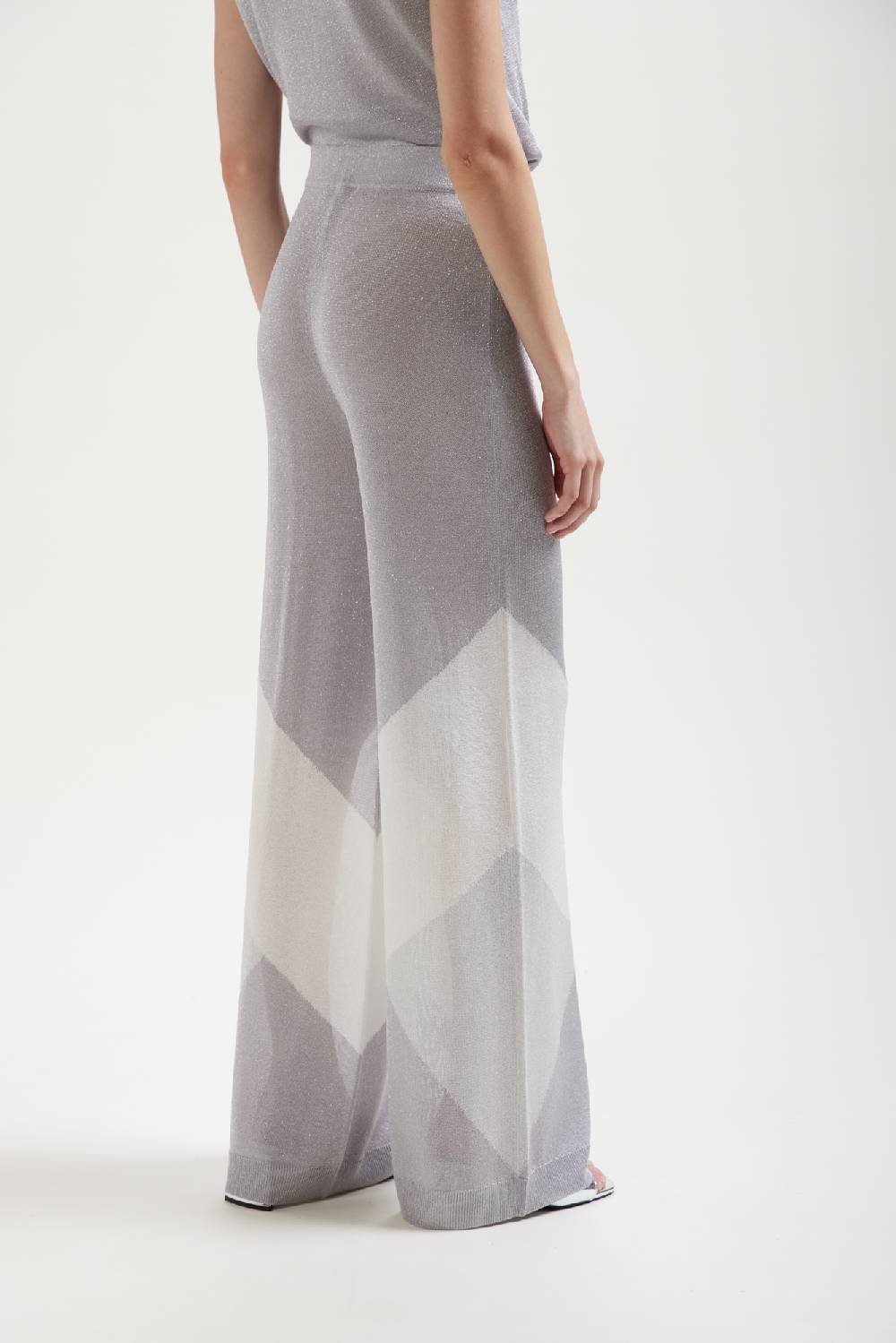 Kangra Cashmere Pantalone Ampio in Lurex Con Intarsio Geometrico Qualità