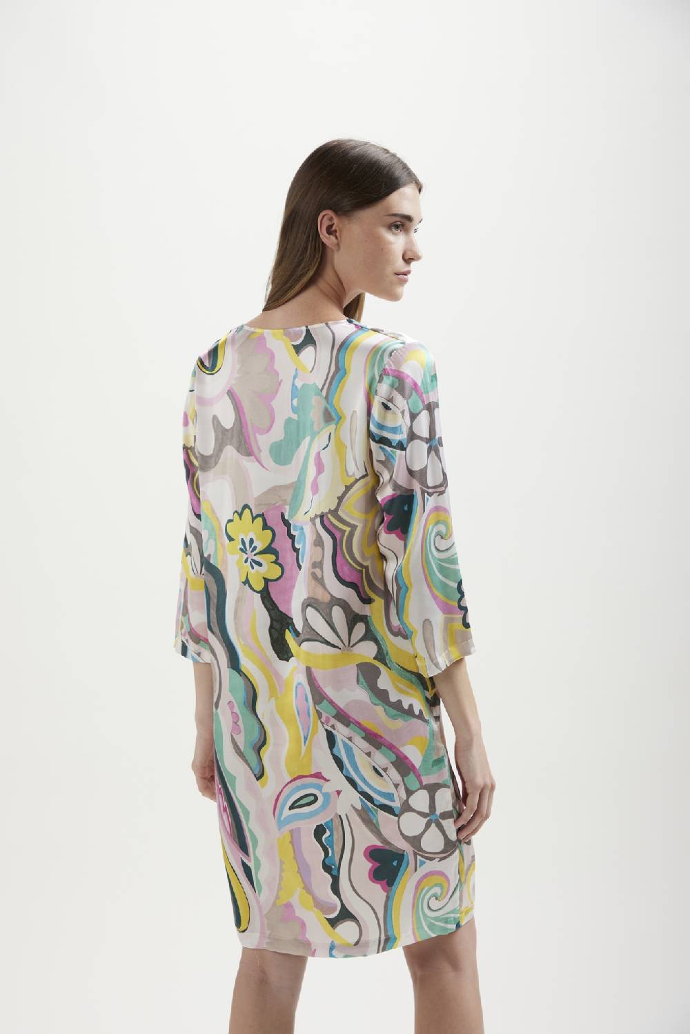 Kangra Cashmere Abito Linea Uovo Stampato In Viscosa Promozione Limitata