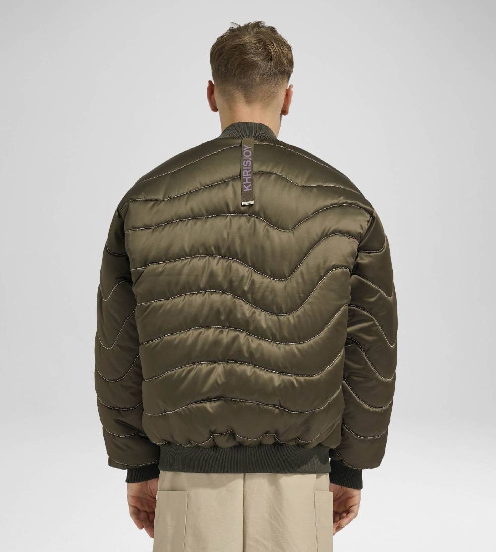 Khrisjoy BOMBER SATIN WAVE CHAINS OLIVE GREEN Convenienza