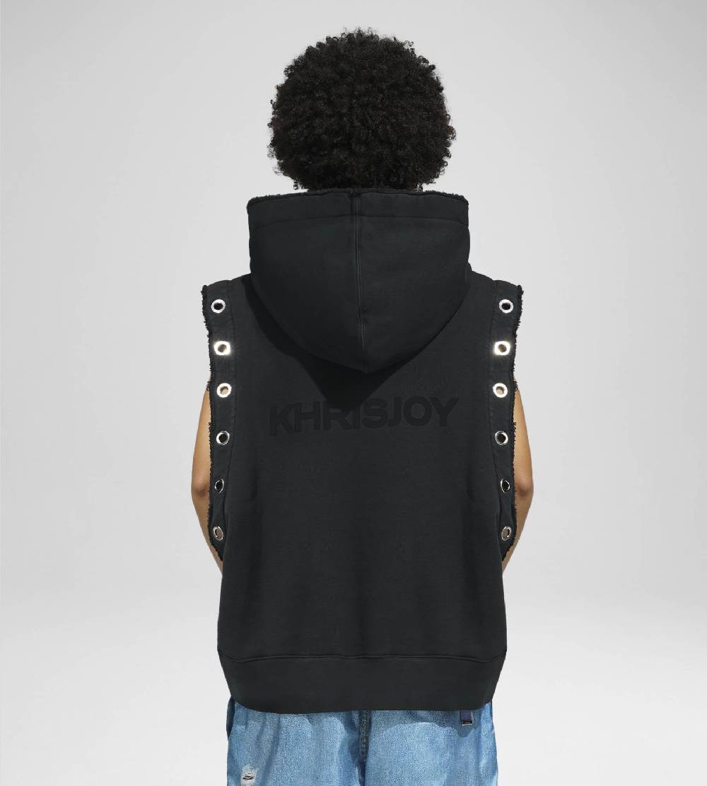 Khrisjoy HOODIE VEST EYELETS BLACK Soddisfazione Garantita