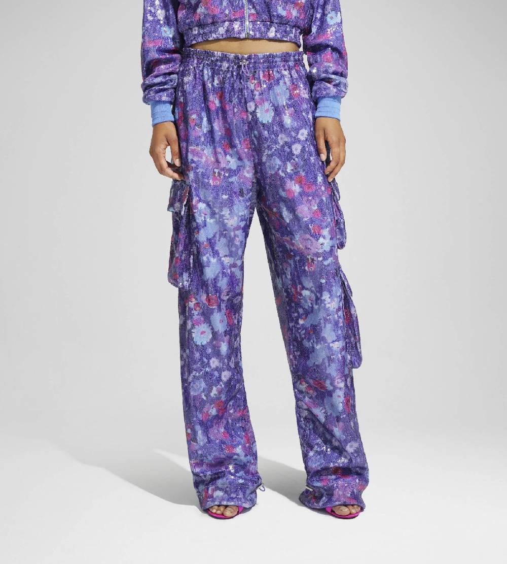 Khrisjoy PANTS MULTIPOCKET PAILLETTES FLOWERS UPSIDE DOWN GRAPE Fino Al -60%