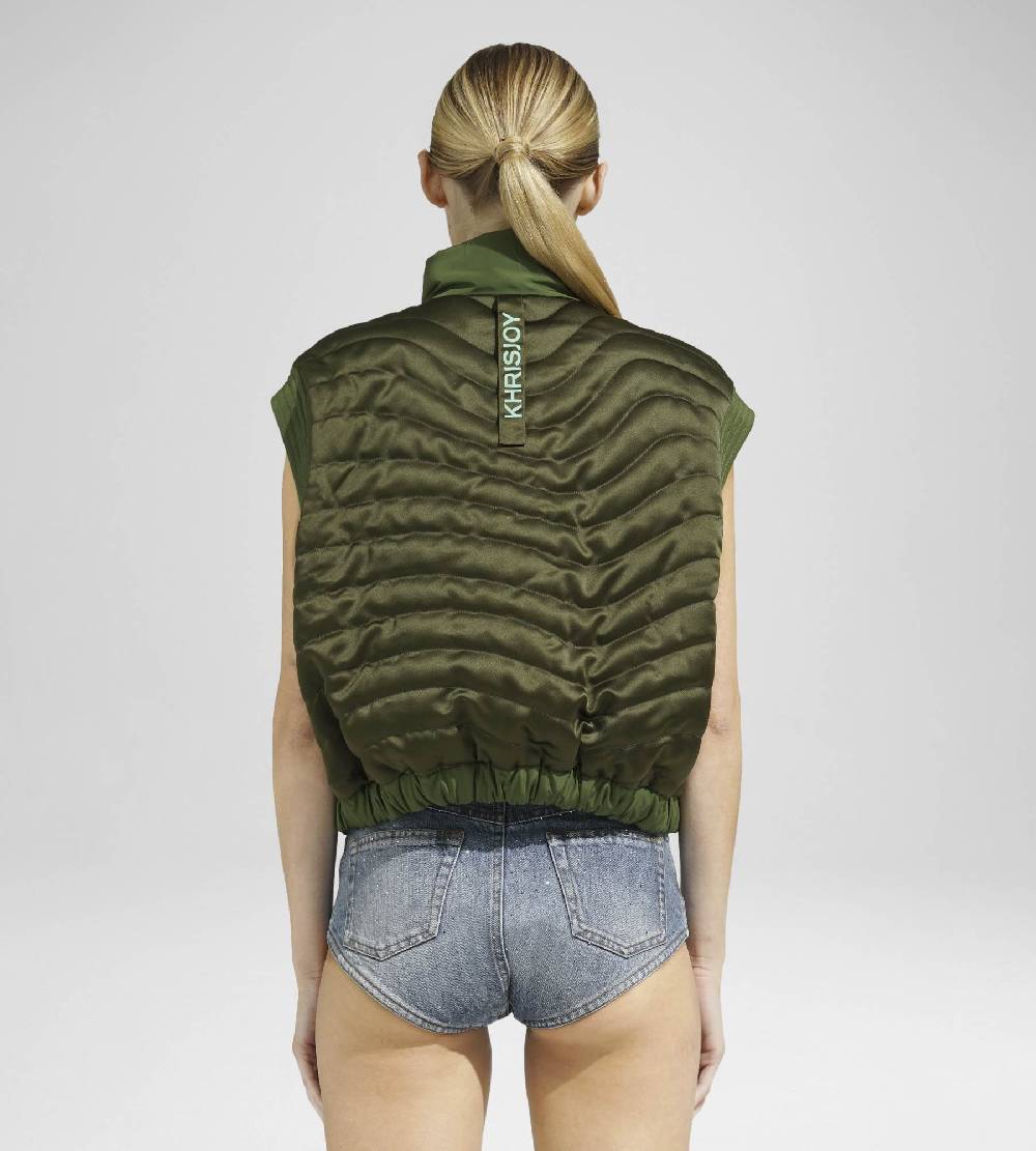 Khrisjoy JOY SATIN CROPPED VEST OLIVE GREEN Economico