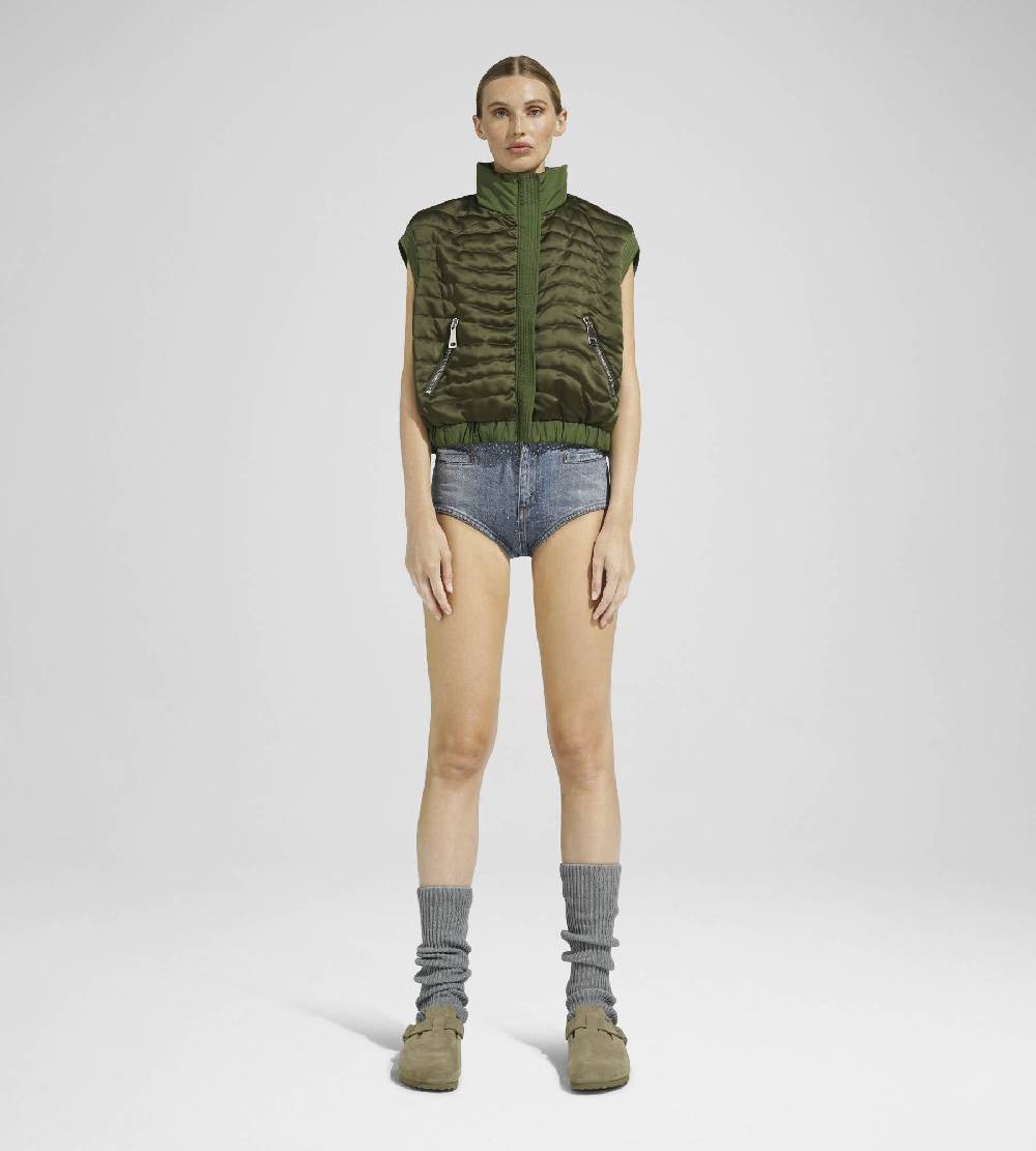 Khrisjoy JOY SATIN CROPPED VEST OLIVE GREEN Economico