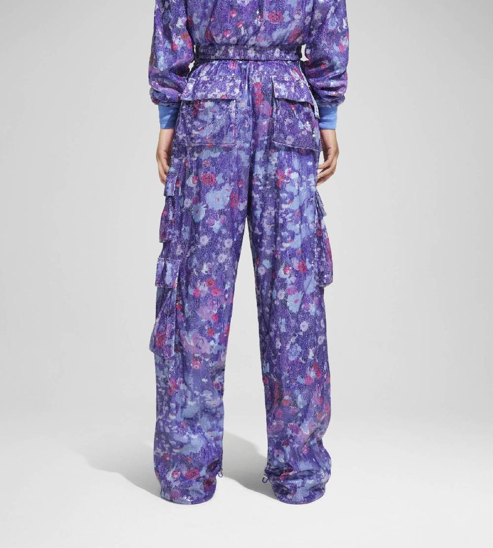 Khrisjoy PANTS MULTIPOCKET PAILLETTES FLOWERS UPSIDE DOWN GRAPE Saldi