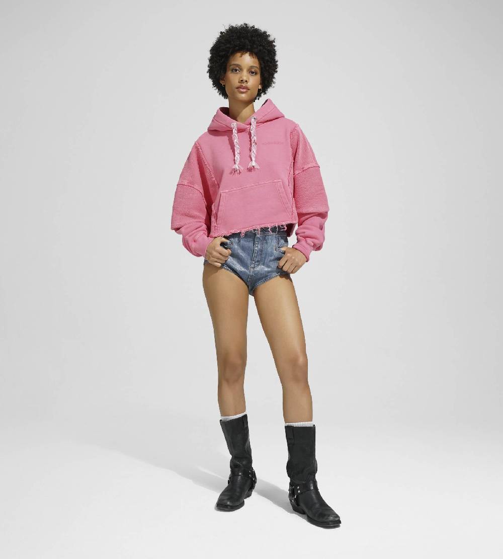 Khrisjoy HOODIE CROP DOUBLE POCKETS CANDY PINK Moda