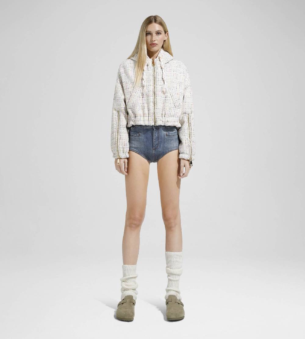 Khrisjoy KHRIS CROP WINDBREAKER TWEED PASTEL COLORS Spedizione Gratuita