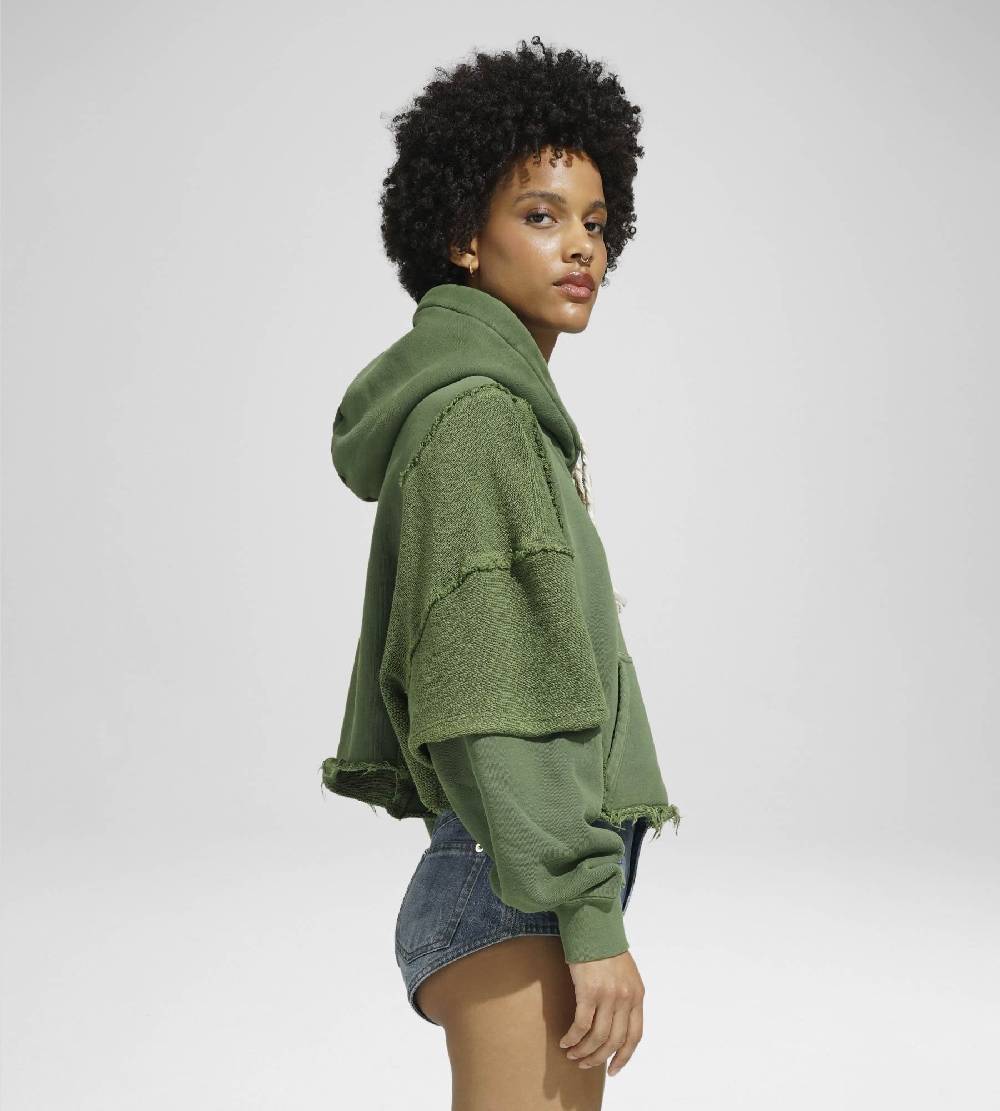 Khrisjoy HOODIE CROP DOUBLE POCKETS OLIVE GREEN Soddisfazione Garantita
