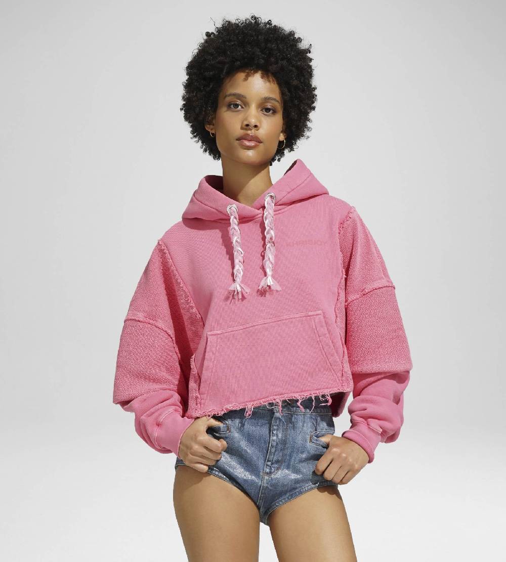 Khrisjoy HOODIE CROP DOUBLE POCKETS CANDY PINK Qualità Garantita