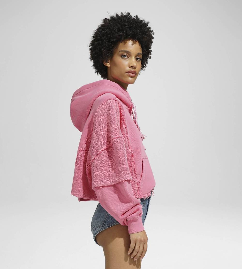 Khrisjoy HOODIE CROP DOUBLE POCKETS CANDY PINK Qualità Garantita