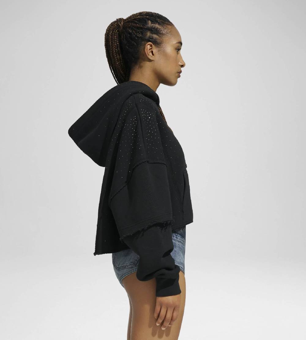 Khrisjoy HOODIE CROP DOUBLE POCKETS STRASS BLACK Negozi Online