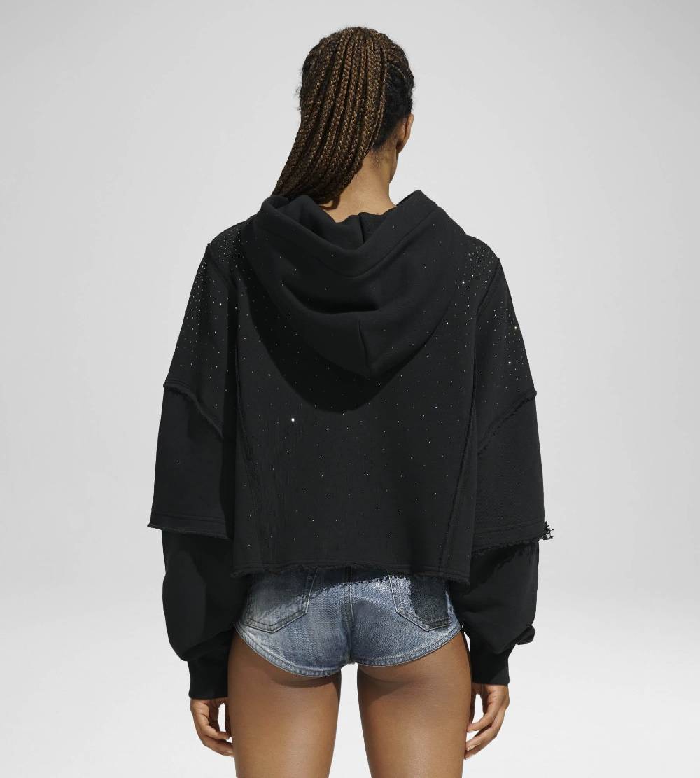 Khrisjoy HOODIE CROP DOUBLE POCKETS STRASS BLACK Negozi Online