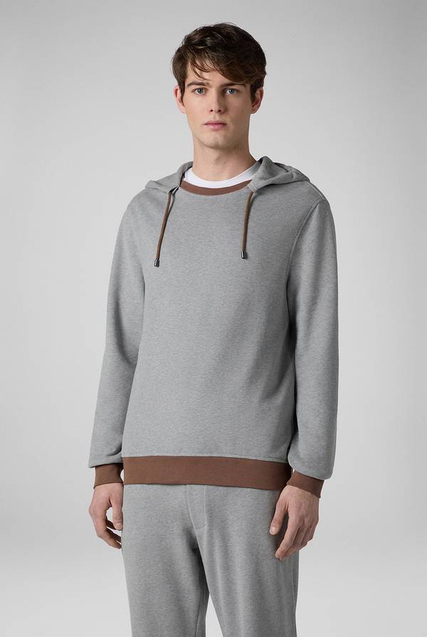 Lab. Pal Zileri Felpa in cotone grigio con cappuccio e finiture marroni Spedizione Gratuita