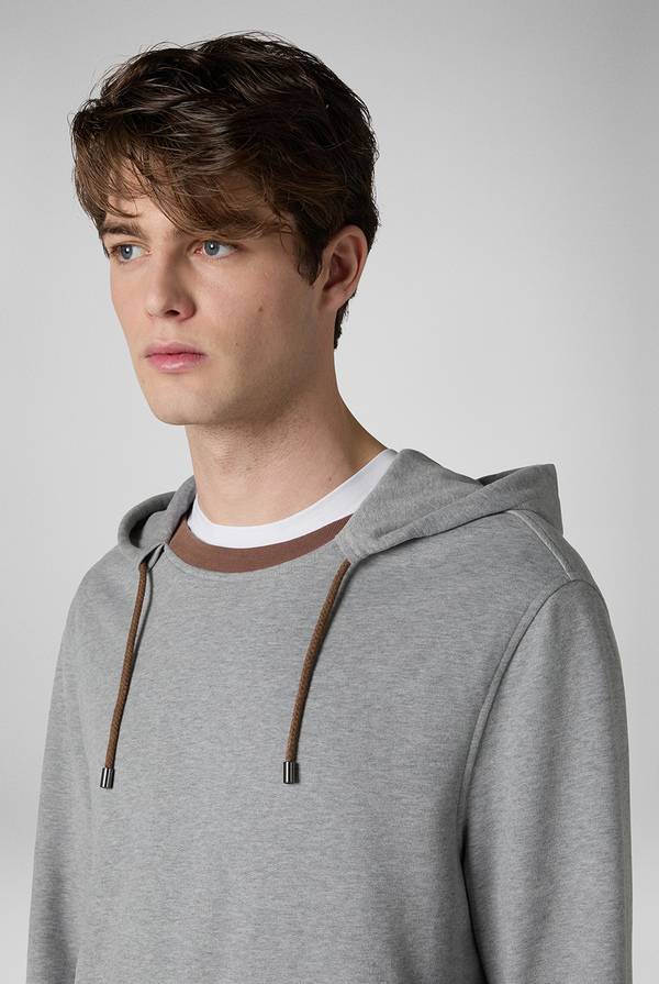 Lab. Pal Zileri Felpa in cotone grigio con cappuccio e finiture marroni Spedizione Gratuita