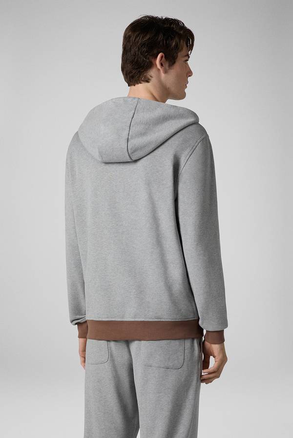 Lab. Pal Zileri Felpa in cotone grigio con cappuccio e finiture marroni Spedizione Gratuita
