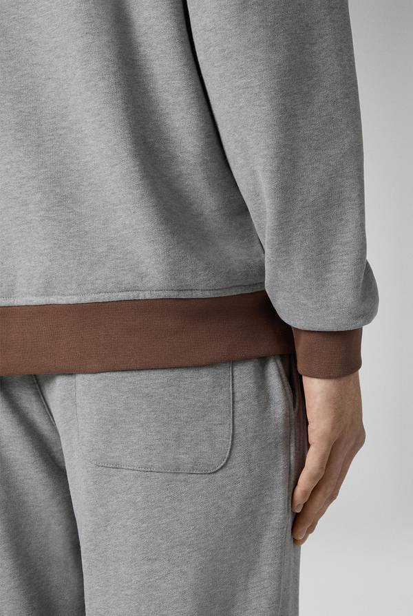 Lab. Pal Zileri Felpa in cotone grigio con cappuccio e finiture marroni Spedizione Gratuita