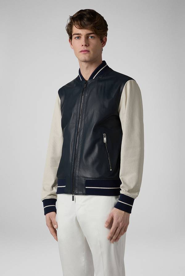 Lab. Pal Zileri Varsity Jacket in nappa bicolore blu e panna Offerta Pasqua