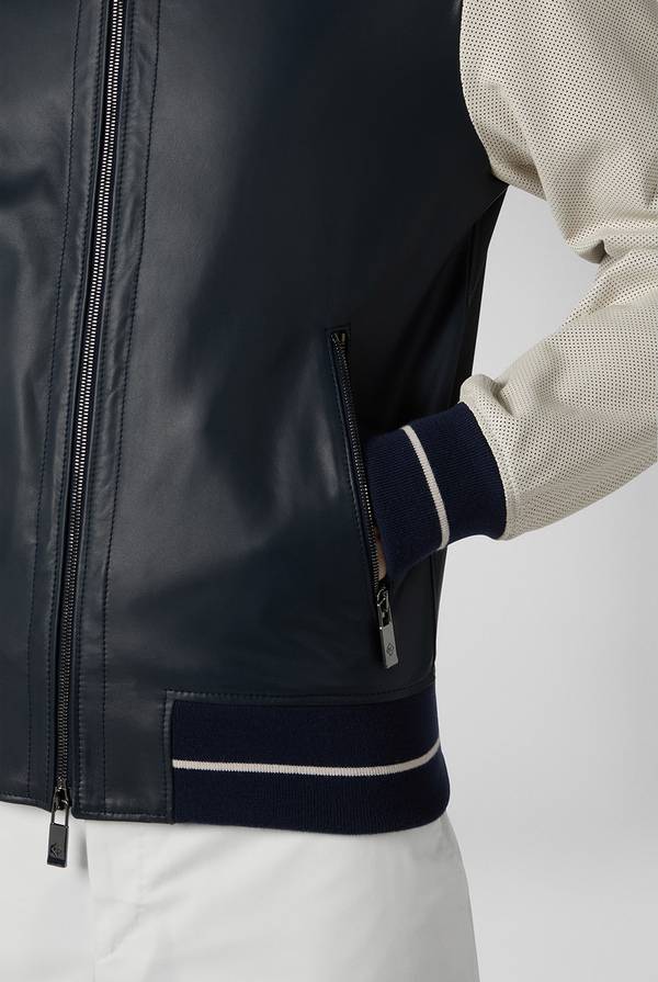 Lab. Pal Zileri Varsity Jacket in nappa bicolore blu e panna Offerta Pasqua