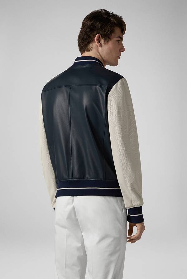 Lab. Pal Zileri Varsity Jacket in nappa bicolore blu e panna Offerta Pasqua