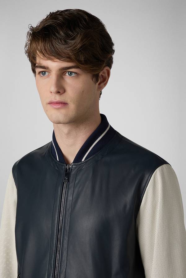 Lab. Pal Zileri Varsity Jacket in nappa bicolore blu e panna Offerta Pasqua