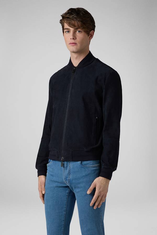 Lab. Pal Zileri Bomber in suede blu navy Qualità