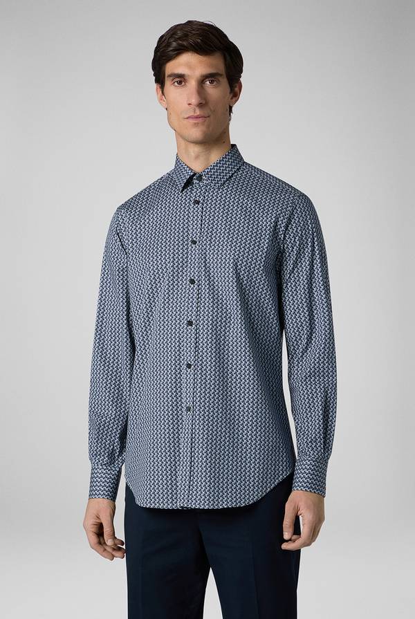 Lab. Pal Zileri Camicia in cotone stampato nei toni del blu Fino al 55% di sconto