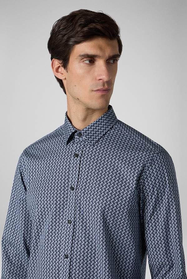 Lab. Pal Zileri Camicia in cotone stampato nei toni del blu Fino al 55% di sconto